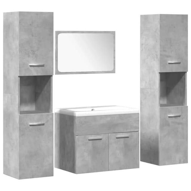 vidaXL 4-Tlg Badmöbel-Set Betongrau Holzwerkstoff 3324886