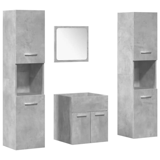 vidaXL 4-Tlg Badmöbel-Set Betongrau Holzwerkstoff 3324873