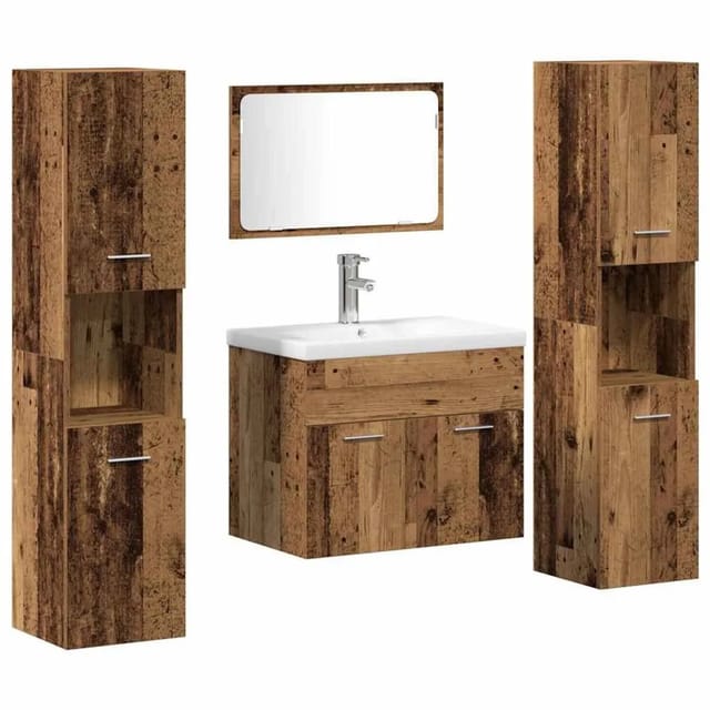 vidaXL Badezimmermöbel-Set Wandmontiert 4-Tlg Altholz Holzwerkstoff 3332568