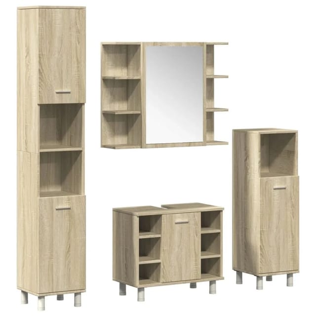 vidaXL 4-Tlg Badmöbel-Set Sonoma-Eiche Holzwerkstoff 3324970