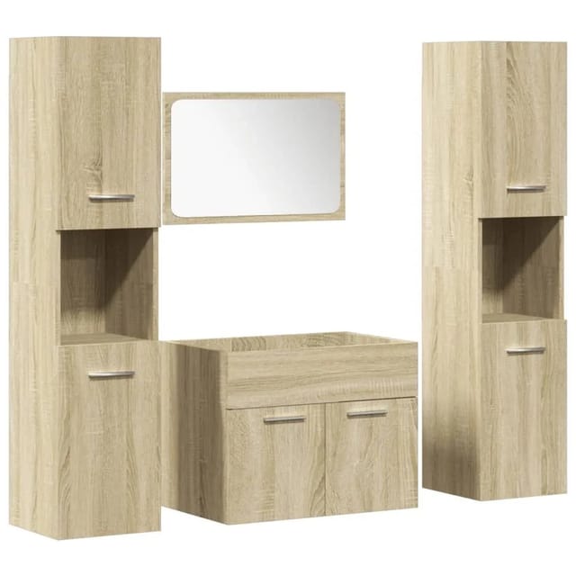 vidaXL 4-Tlg Badmöbel-Set Sonoma-Eiche Holzwerkstoff 3324999
