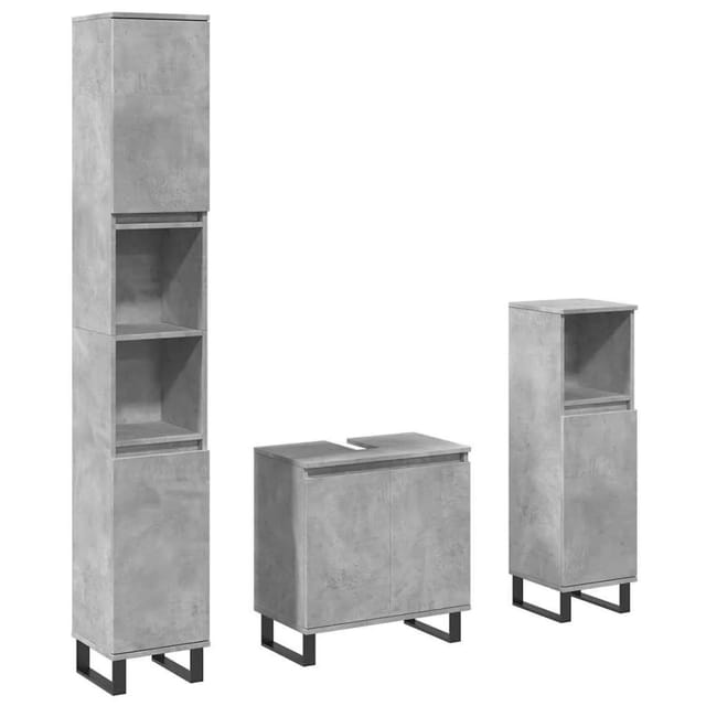 vidaXL 3-Tlg Badmöbel-Set Betongrau Holzwerkstoff 3324954