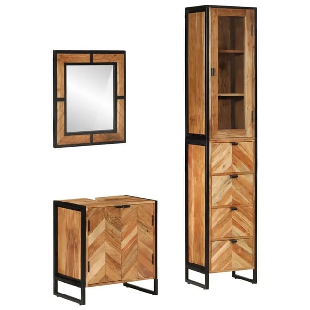 vidaXL 3-Tlg Badmöbel-Set Eisen und Massivholz Akazie 3217120