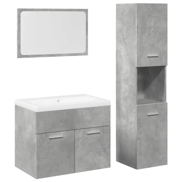 vidaXL 4-Tlg Badmöbel-Set Betongrau Holzwerkstoff 3324880