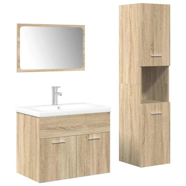 vidaXL 4-Tlg Badmöbel-Set Sonoma-Eiche Holzwerkstoff 3325024