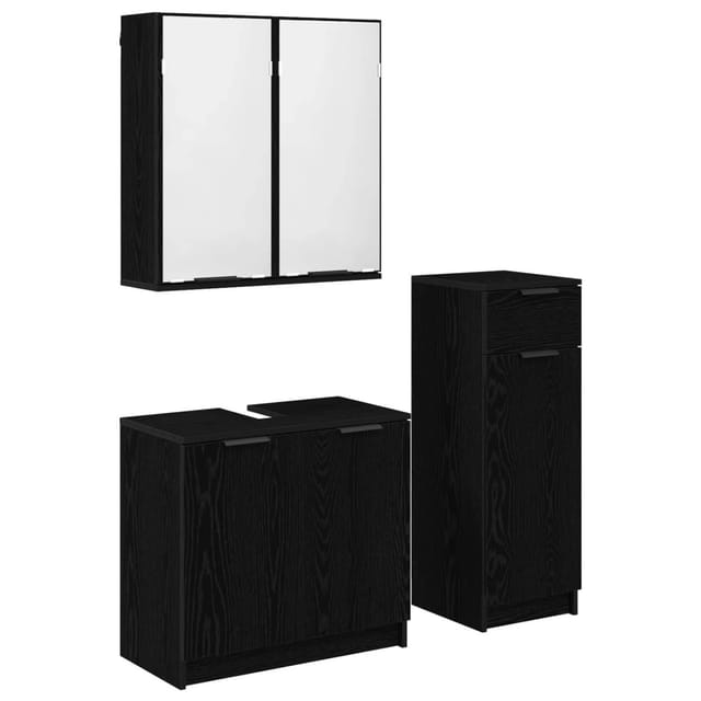 vidaXL Badezimmermöbel-Set 3-Tlg Schwarz Eichen-Optik Holzwerkstoff 3416102