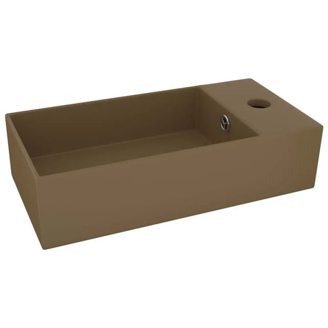 vidaXL Badezimmer-Waschbecken mit Überlauf Keramik Matt Creme 146996