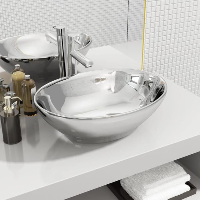 vidaXL Waschbecken 40 x 33 x 13,5 cm Keramik Silber 143473