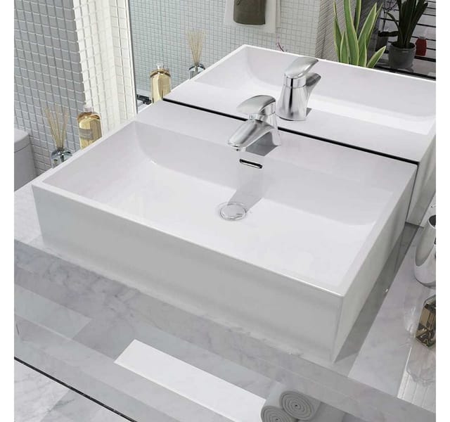 vidaXL Waschbecken mit Hahnloch Keramik Weiß 60,5x42,5x14,5 cm 142347