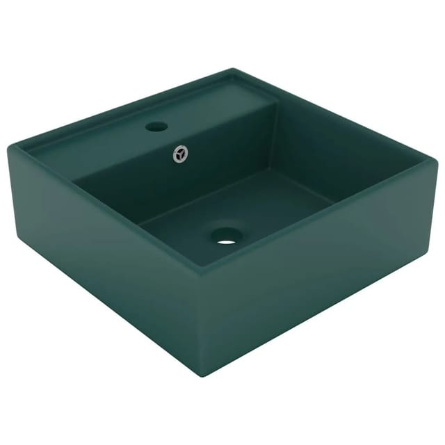 vidaXL Luxus-Waschbecken Überlauf Quadratisch Matt Dunkelgrün 41x41 cm 146948