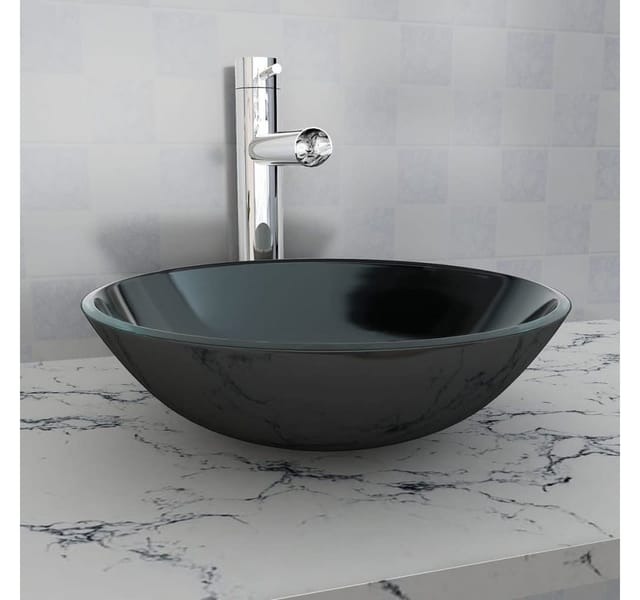 vidaXL Waschbecken Hartglas 42 cm Schwarz 142231