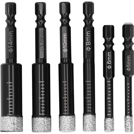 Diamantbohrer Für Trockenbohrungen Von Fliesen Und Marmor – 6 Stück (5–14 Mm), Geeignet Für Nass- Und Trockenbohrungen, Hohe Präzision