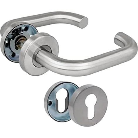 Türgriffset Mit Rosette – Modell 3rbx – 140 X Ø19 Mm – 8 Mm Vierkantspindel – Elegantes Und Schlichtes Design – Edelstahl Matt Silber