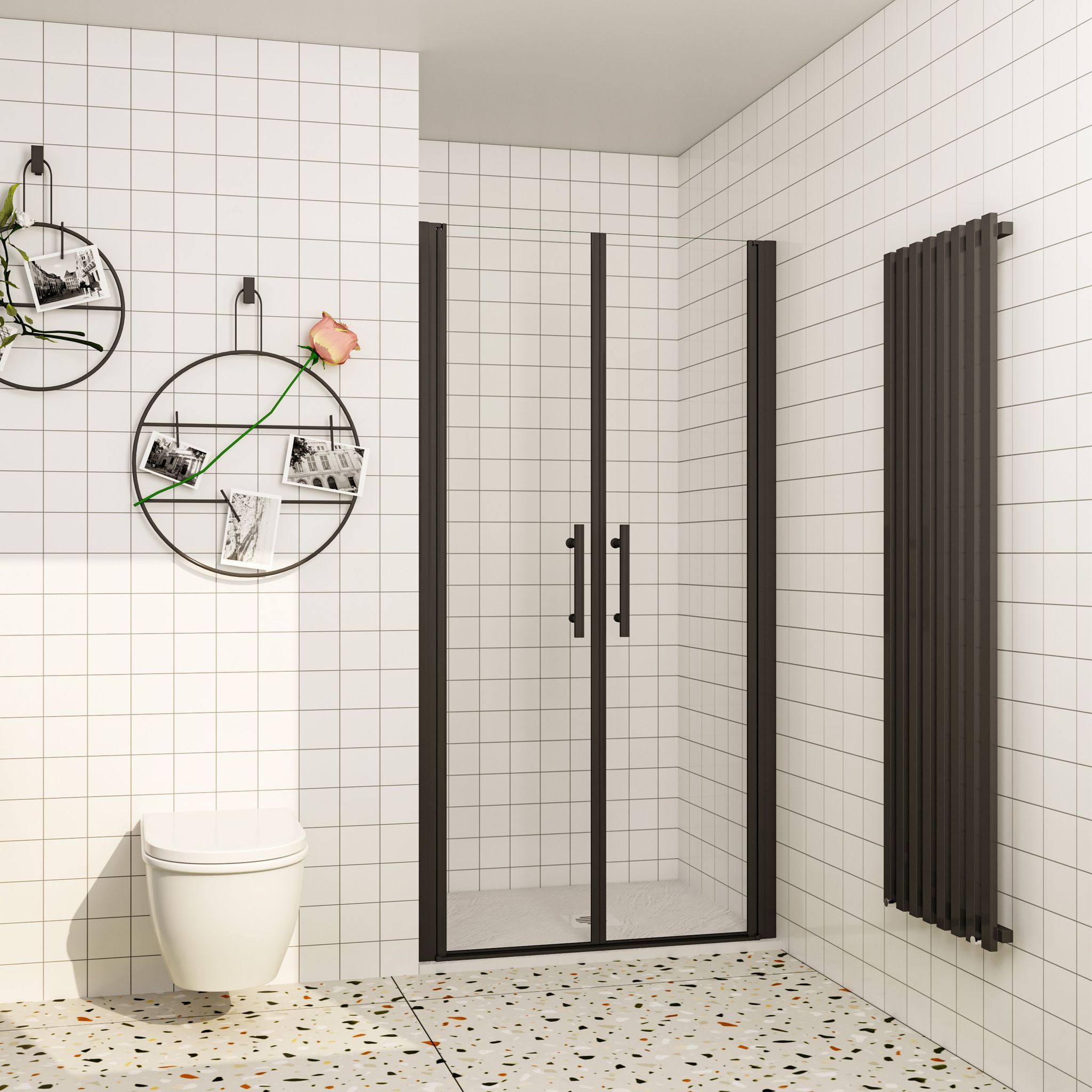 Nischen-duschabtrennung Doppeltür Pendelsystem 80x195cm 6mm Esg Nanoglas Alu Matt Schwarz