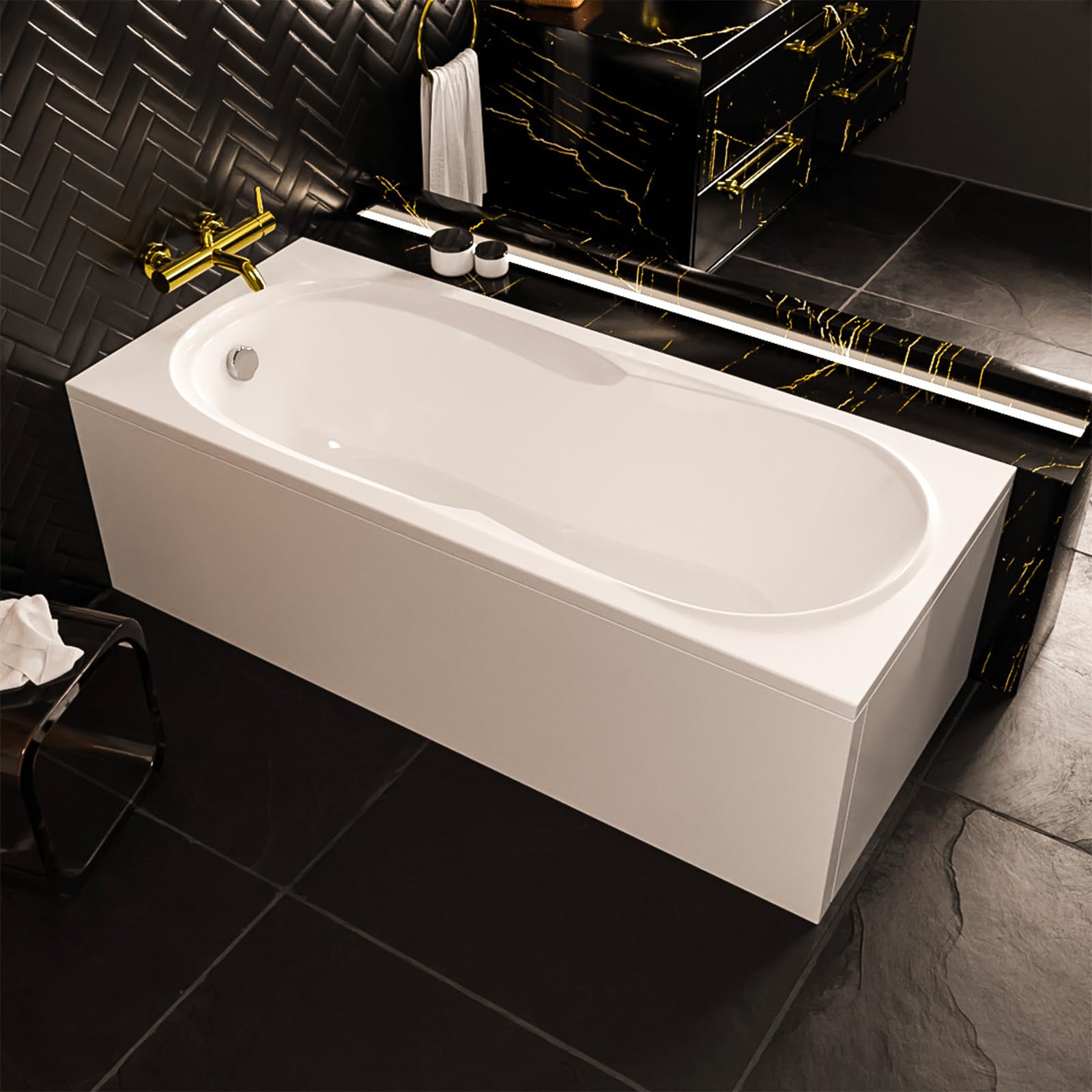 Ecolam Badewanne Sekwana 150x70 Schürze Acrylwanne Rechteck Ablauf Füße Silikon