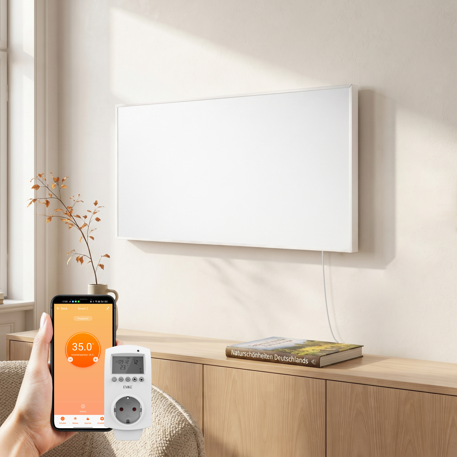 Emke Infrarotheizung Wand 1200 W 120 × 60 Cm, Infrarot-heizpaneel Mit Steck-thermostat Und Wlan-app-steuerung