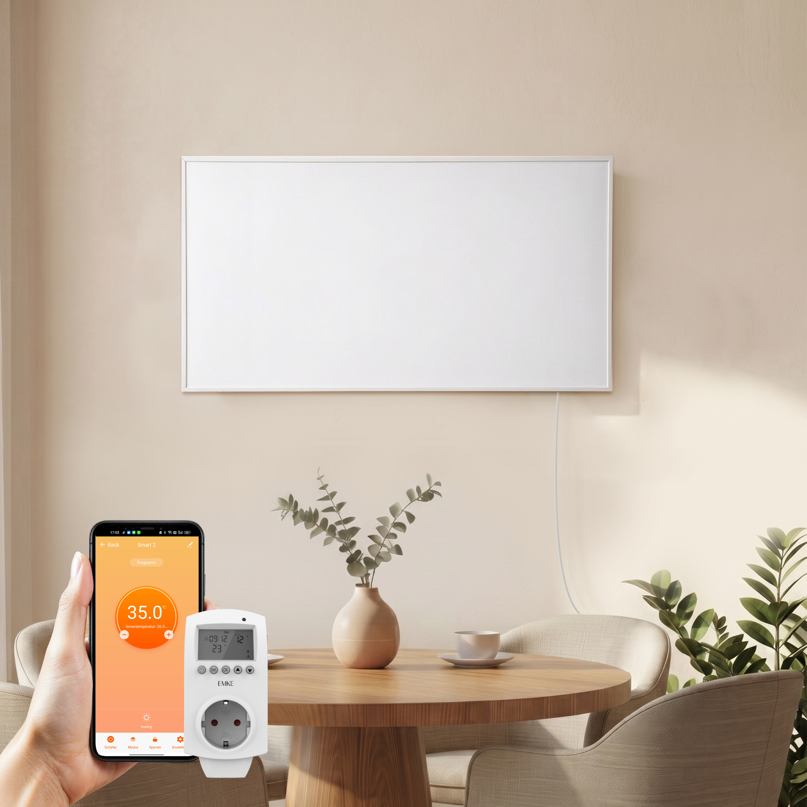 Emke Infrarotheizung Wand 600 W 100 × 60 Cm, Infrarot-heizpaneel Mit Steck-thermostat Und Wlan-app-steuerung