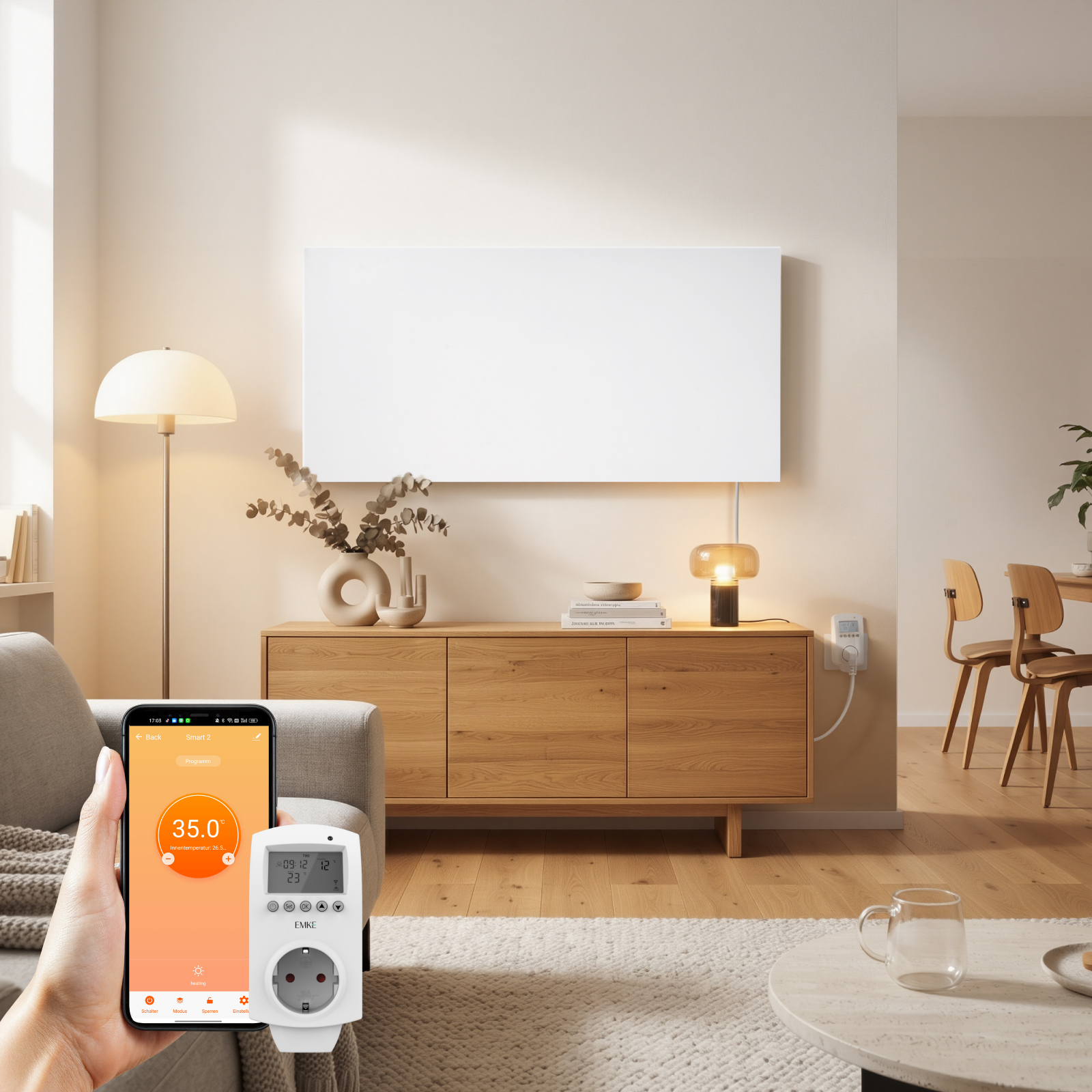 Emke Infrarot-heizpaneel 1200w 120×60 Cm, Rahmenloses Weißes Wandheizpaneel Mit Steck-thermostat Und Wlan-app-steuerung