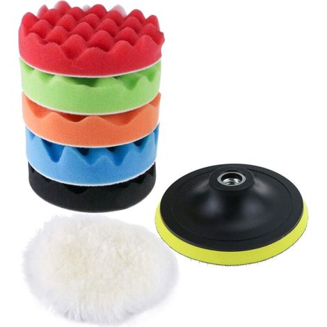 Polierschwamm-set Mit Bohrmaschinenadapter Und Wollwachspads, Set Mit 7 Polierpads Für Auto, Poliermaschine Und Wachs (5 Zoll)