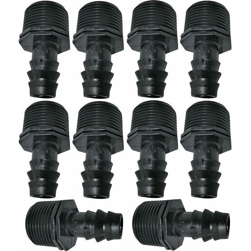 Packung Mit 10 Schlauchverbindern (außengewinde), 16 Mm X 3/4" Durchmesser, Für Tropfbewässerungsschläuche (für Schläuche Mit 16 Mm Durchmesser) – Anschluss Für Bewässerungs-/sprinkleranlagen