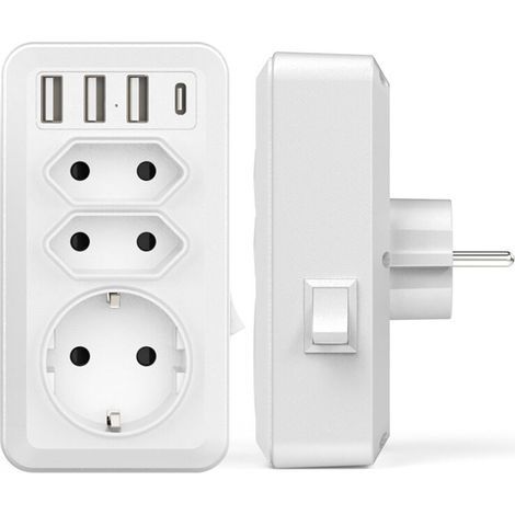 Memkey – 7-in-1-steckdosenleiste Mit 3 Ac-steckdosen (16 A, 3800 W), 3 Usb-anschlüssen (5 V/3,4 A) Und 1 Usb-c-anschluss – Schwer Entflammbares Material Für Optimale Sicherheit
