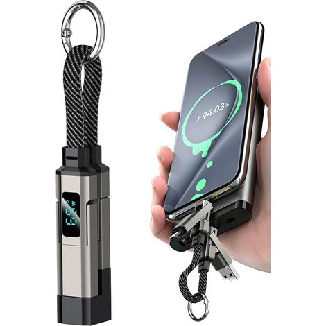 Usb-c-schlüsselanhängerkabel, 65-w-kurzladegerät Mit Led-anzeige, 4-in-1-usb-datenkabel – Für Mobiltelefone, Laptops Und Tablets – Ideal Für Reisen Und Camping