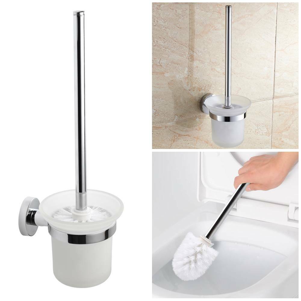 New De Edelstahl / Glas Bad Wandmontage Bürstenhalter + Bürste Wc Garnitur Klobürste