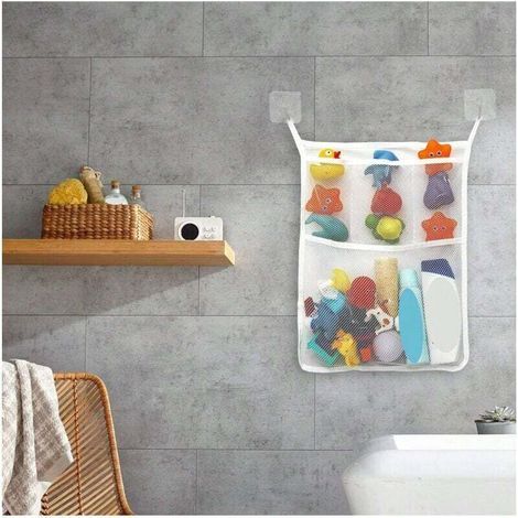 Aufbewahrung Für Badespielzeug, Großer Badespielzeughalter 43 X 32 Cm + 2 Haken Mit Verriegelung, Schnelltrocknend, Einfach Zu Verstauen Für Badespielzeug Für Kinder