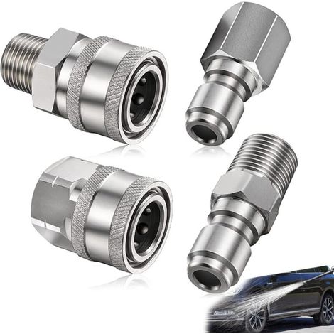 Csparcv 4-teiliges Hochdruckreiniger-kupplungsadapter-set, 1/4 Npt Außengewinde Auf Innengewinde, Edelstahl, Für 5000 Psi Sprühlanze (silber)