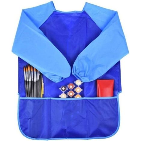 Kinderkittel – Nicht Spezifiziert – Wasserdichte Schürze – Lange Ärmel – 3 Taschen – Blau