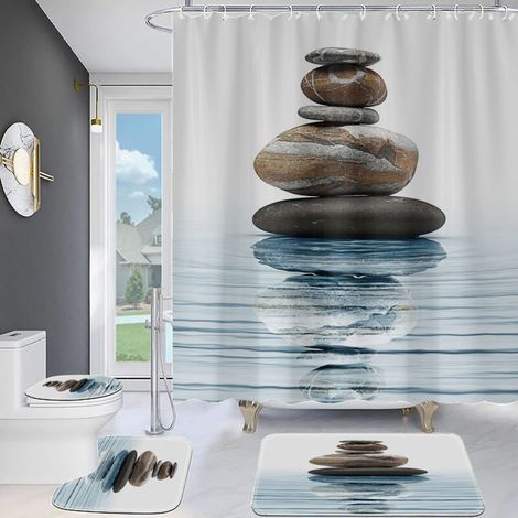 Duschvorhang 180 X 180 Cm, Badezimmer, Zen-stein-muster, Schimmelresistent, Blau