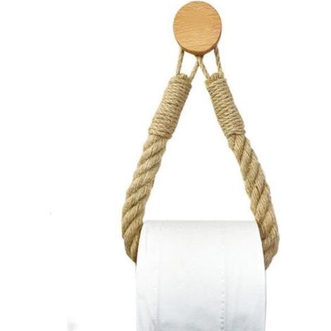 Toilettenpapierhalter – Stil B – Vintage – Juteseil – Buchenholz – Multifunktional