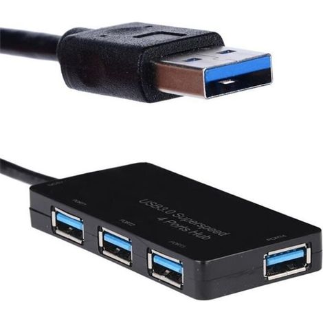 Usb 3.0 Hub – 4 Anschlüsse – Superschnell (5 Gbit/s) – Kompatibel Mit Windows Und Mac – Schwarz