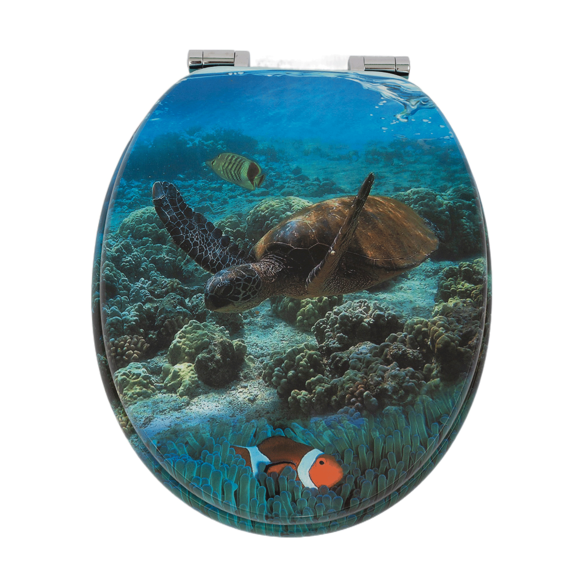 Homseat Universal-toilettensitz Aus Mdf In Ovalform Mit Absenkautomatik, Ausführung „underwater World“.