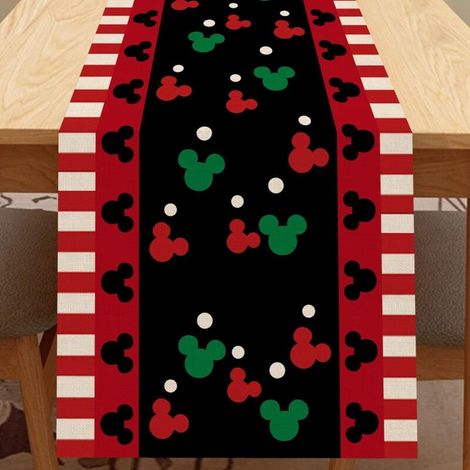 Aiperq Tischdecke Mit Rot-schwarzem Mausmotiv, Lustige Weihnachtsdeko Mit Polka-dots, Vintage-tischdeko Aus Jute, 13 X 108 Zoll (ca. 33 X 274 Cm)
