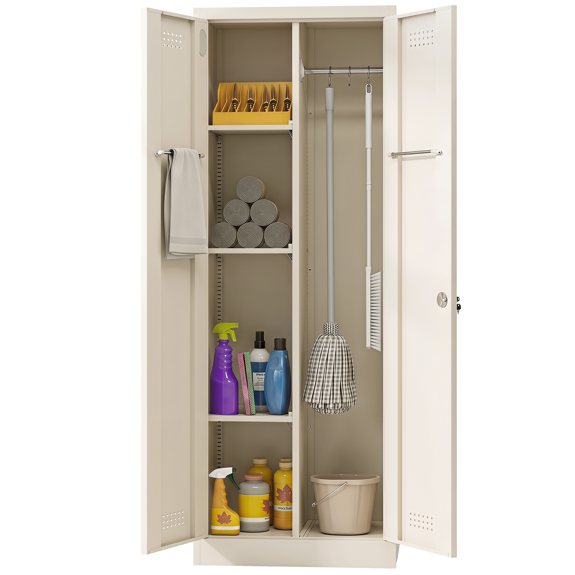 Besenschrank Mehrzweckschrank Aus Stahl Vorratsschrank Mit Staubsaugerfach & Verstellbaren Einlegeböden 60 X 40 X 165 Cm