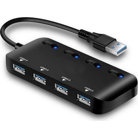 Usb 3.0 Hub Mit Mehreren Anschlüssen, Ultraflacher 4-port-usb-hub Mit Individuellen Betriebsanzeigen