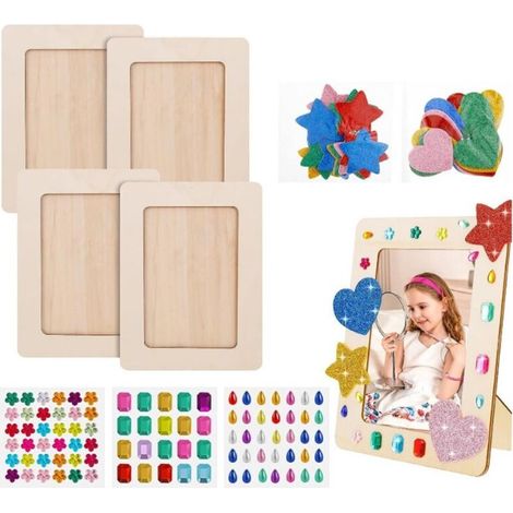 4-teiliges Set A6-holzbilderrahmen, 14 X 19 Cm, Unbedruckte Holzbilderrahmen, Diy-bilderrahmen Mit Rautenförmigen Aufklebern Und Goldstaub Für Kreative Kinder-malprojekte, Tischdekoration