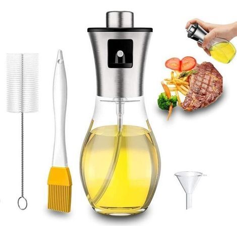 Annefly Ölsprühflasche Aus Edelstahl Und Glas Mit Bürstentrichter, 200 Ml
