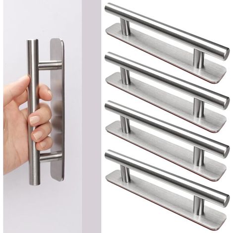 Set Mit 4 Selbstklebenden Möbelgriffen, 150 Mm, Edelstahl, Für Küchentüren, Schubladen, Schiebetüren, Flügeltüren Und Schränke. Farbe: Silber.