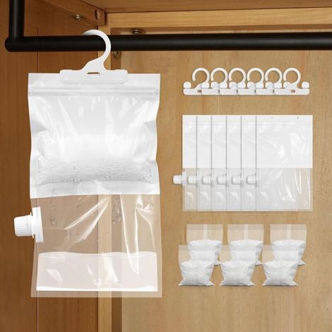 Hängender Luftentfeuchter, 6 Beutel Mit Je 130 G Luftentfeuchtungsgranulat Und 6 Wiederverwendbare Beutel, Anti-schimmel- Und Desodorierende Trockenmittelbeutel Für Keller, Schlafzimmer Und Waschküche
