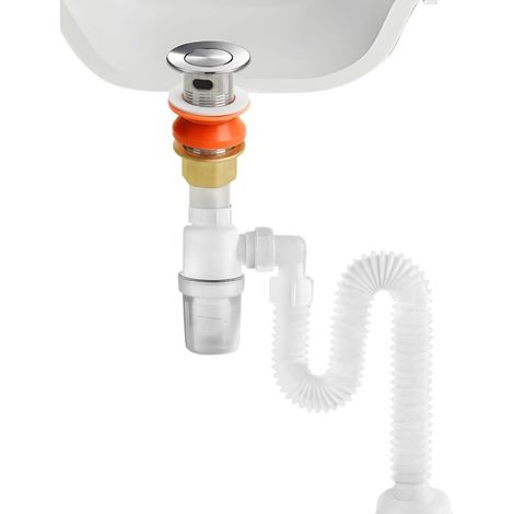 Siphon-set Für Spülbecken, 1 1/4" X 32 Mm Ablaufgarnitur Mit Flexiblem Ablaufschlauch Und Ausziehbarem Rückschlagventil Von 290 Bis 820 Mm Für Badezimmer- Und Küchenspülen Mit Überlauf.