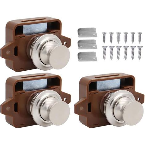 3-teiliges Druckknopf-verschlussset, Schlüsselloser Druckknopfverschluss, Druckknopf Für Wohnmobile, Vans, Wohnwagen, Yachten, Schubladenschranktüren (braun)