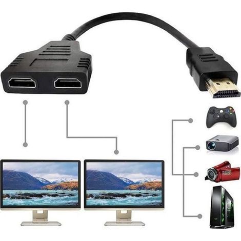 Hdmi-splitter 1 Eingang 2 Ausgänge, 1080p Hdmi-kabel Hdmi-stecker Auf Zwei Hdmi-buchsen 1-zu-2-wege-splitterkabel-konverteradapter Für Hdtv,