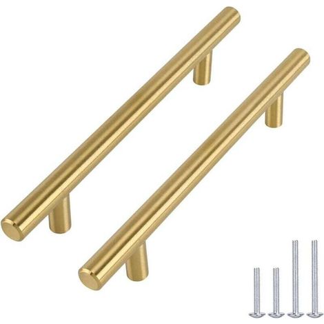 Set Aus 2 Hohlen Stangengriffen Aus Edelstahl, Goldfarben. Geeignet Für Möbel, Küchenschränke Und Türen.