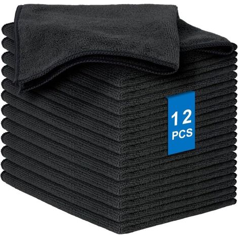 Mikrofasertücher, 12-teiliges Set Hochsaugfähiger Mikrofasertücher, Multifunktionale, Wiederverwendbare Geschirrtücher, Streifenfrei Für Küche Und Auto (schwarz), 30 X 30 Cm