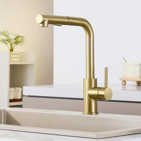 Cecipa Gold Küchenarmatur, Küchenmischer Mit Ausziehbrause, 2-strahl-schwenkarmatur, 360° Drehbar, Geeignet Für Einzel- Und Doppelspülen X203b, Küchenarmatur Aus Edelstahl 304