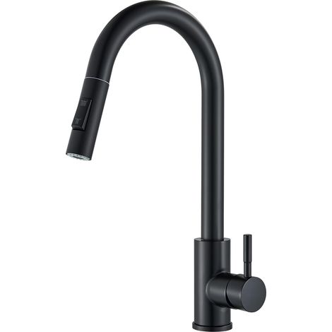 Ausziehbare Edelstahl-küchenarmatur Mit Hohem Druck Und 2-in-1-funktion: Schwenkbarer 360°-ausziehbrausekopf – Schwarze Einhebelarmatur – Einfache Und Tropffreie Installation