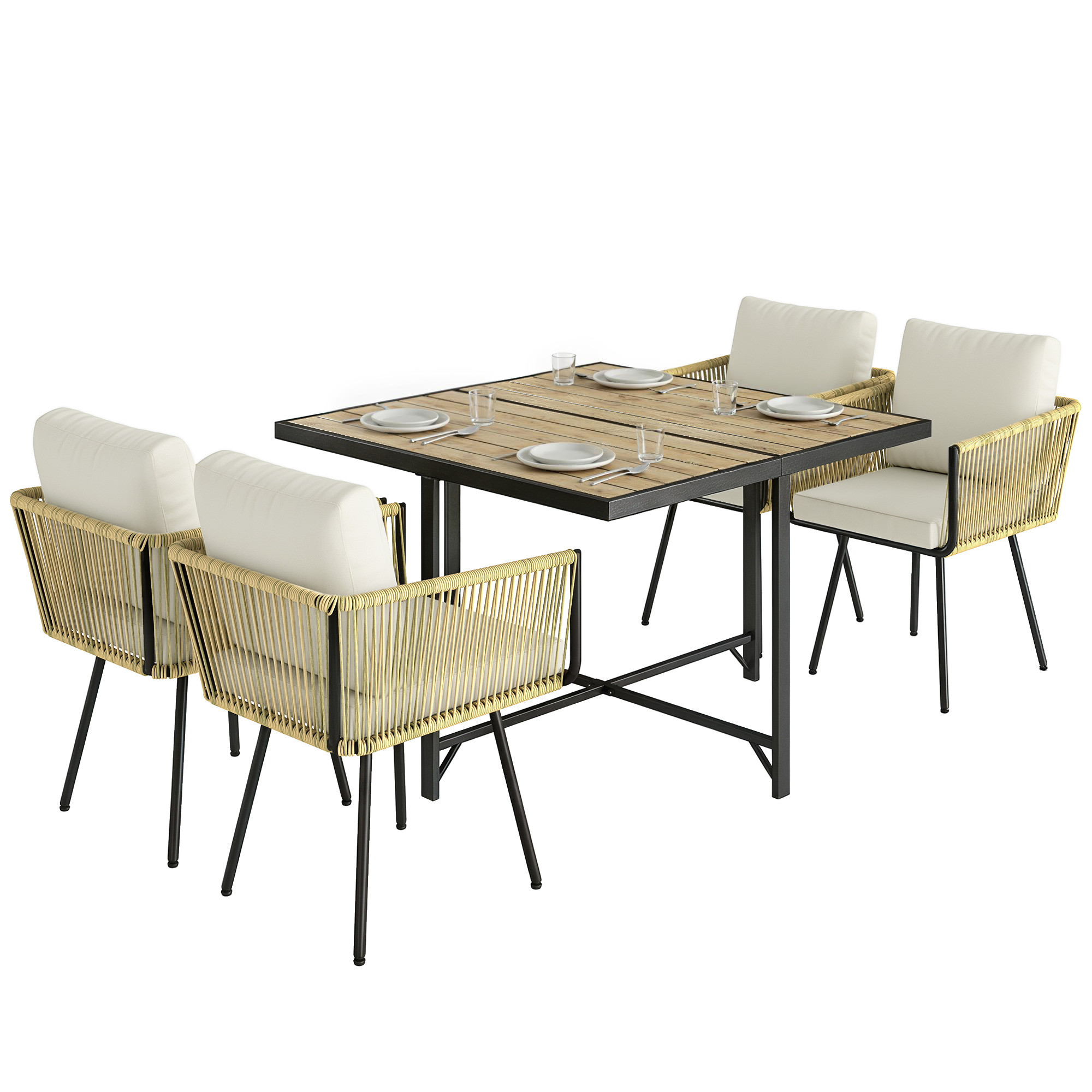 5-teiliges Garten-set Mit Holz- Und Kunststofftisch