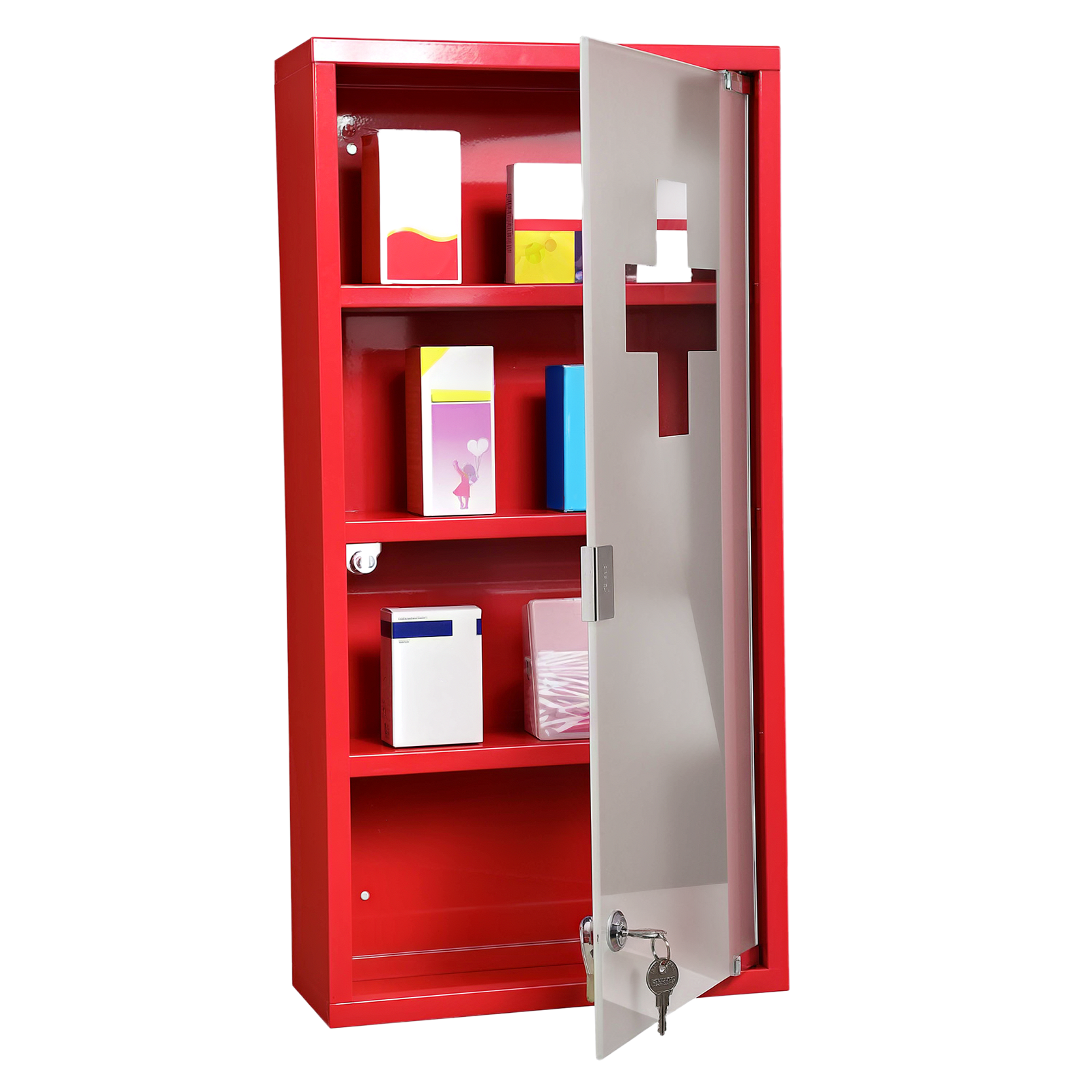 Cassetta Porta Medicine Armadietto Medicinali 4 Livelli Porta In Vetro 60×30×12cm Rot